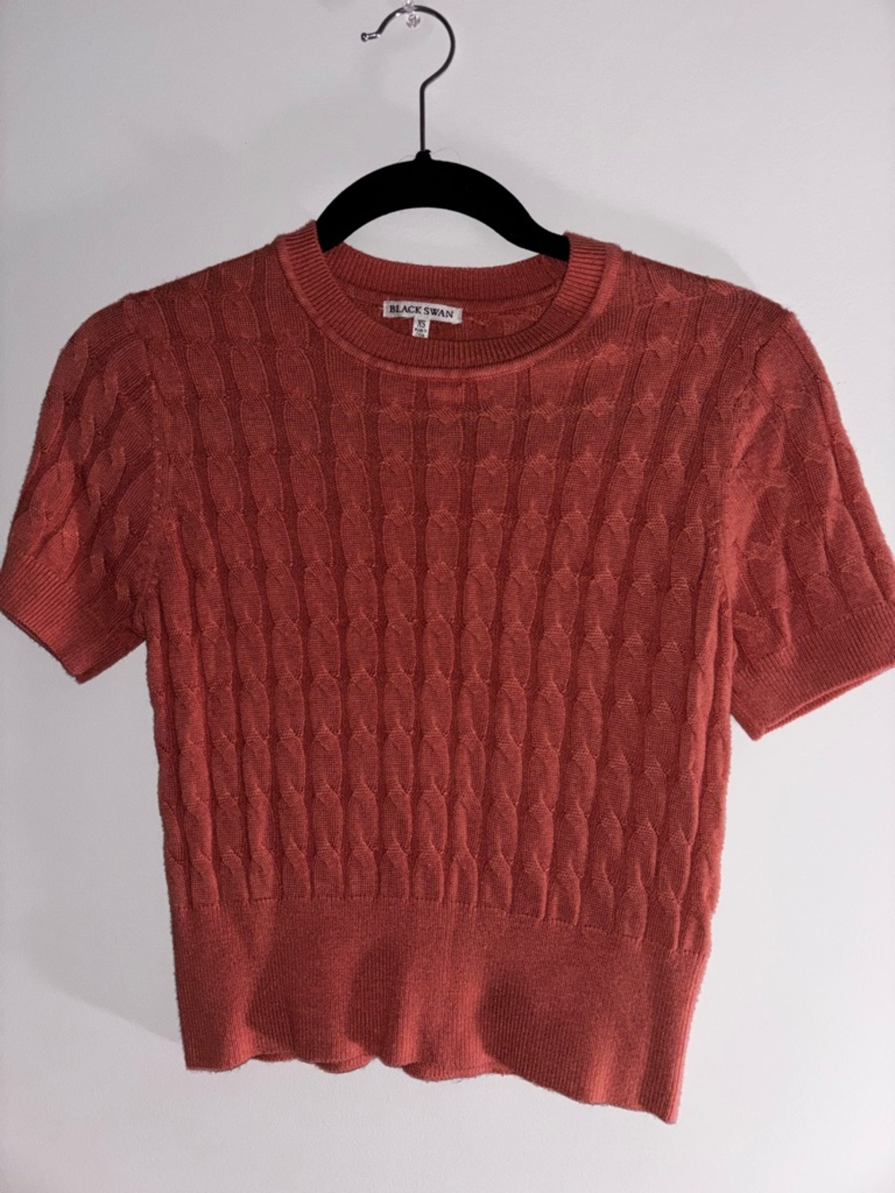 Black Swan Rust Cable-Knit Short Sleeve Crew Sweater